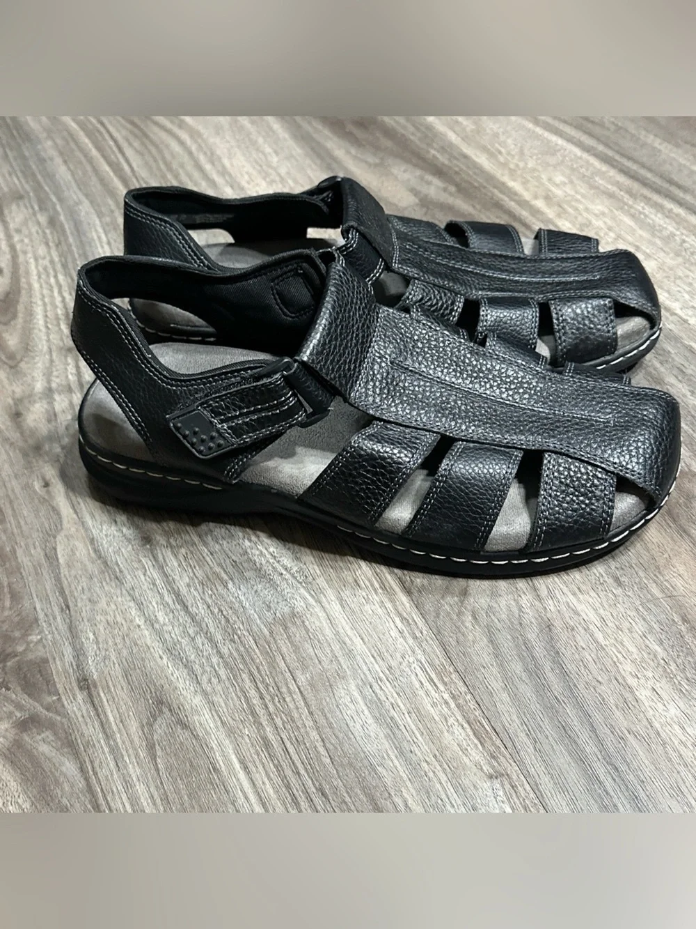 Dr. Scholl's Men's Black Leather Fisherman Sandals